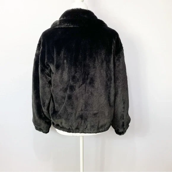 NWOT-Black Silky Faux Fur with Rose Gold Oversized Jacket S - Picture 4 of 12